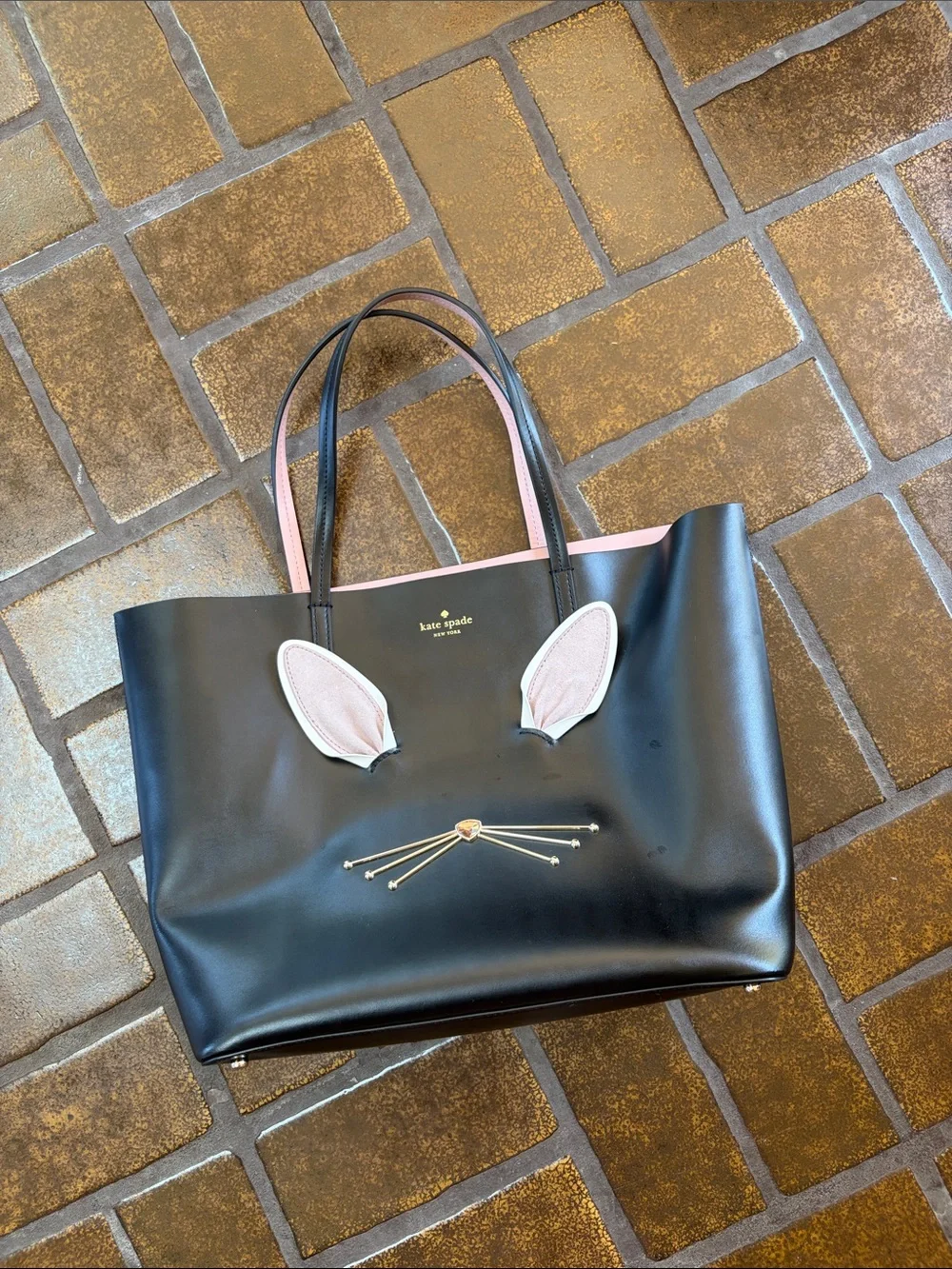 Kate Spade Hop To It Black Leather Bunny Rabbit Tote Bag